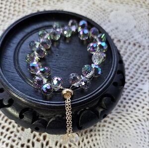 Double-Layered Beaded Bracelet with Adjustable Drawstring New Iridescent Purple